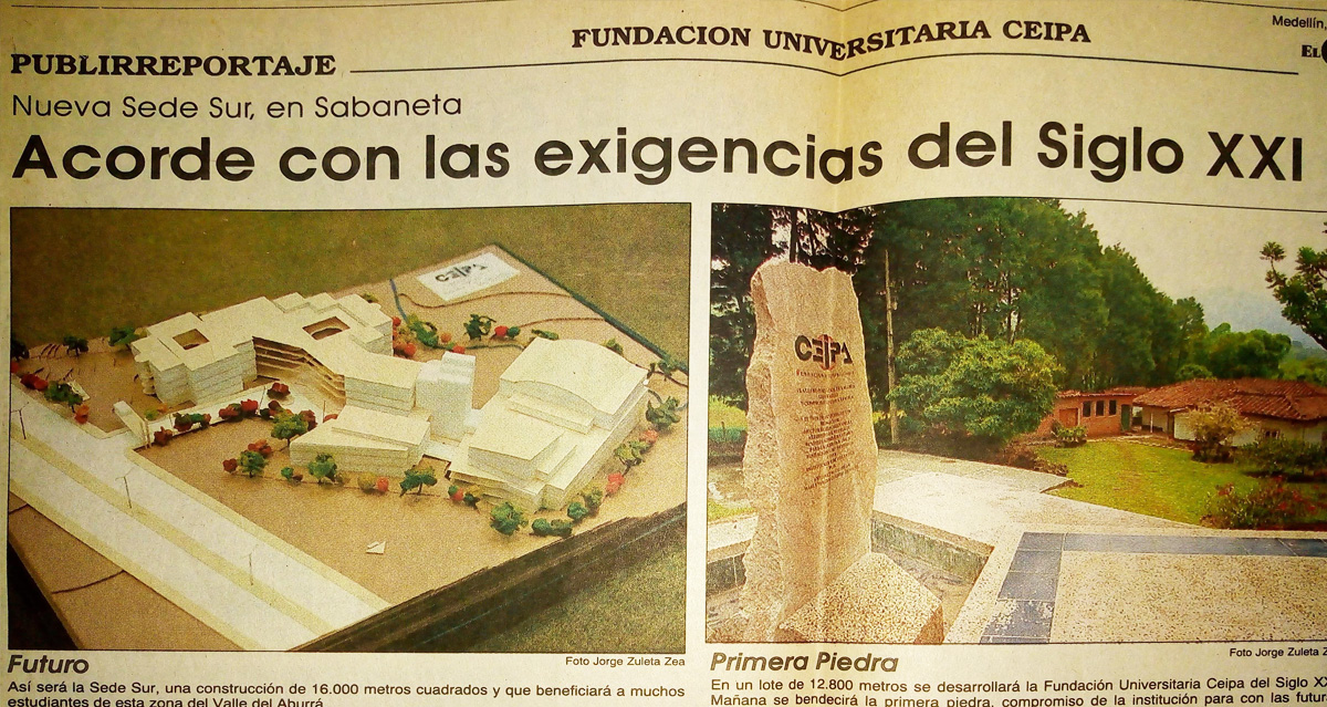 Publirreportaje en el periódico El Colombiano, donde se presenta la propuesta de Campus Universitario CEIPA